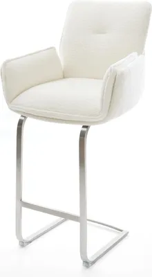 Immagine prodotto di Sgabello da bar DELIFE Nela-Flex Bouclé Soft Beige con seduta a sbalzo, base piatta in acciaio inossidabile color argento