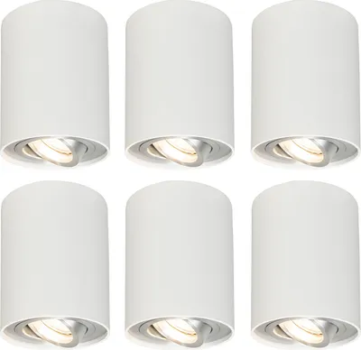 Produktbild von QAZQA - Design Set mit 6 Punkten weiß drehbar und kippbar - Rondoo 1 nach oben I Wohnzimmer I Schlafzimmer - Aluminium Zylinder - LED geeignet GU10
