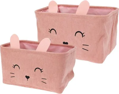 Obrázek produktu pro Dětský úložný koš na prádlo a hračky, kostka, sada 2 kusů, růžový