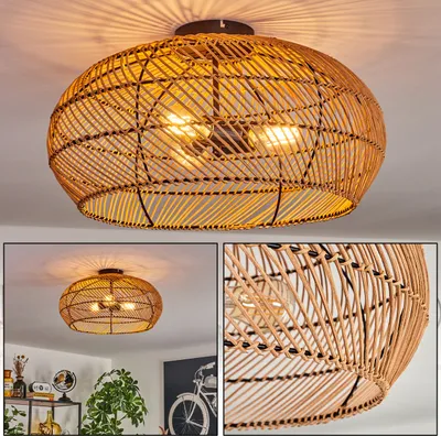 Produktbild von Chadid moderne Deckenlampe aus Metall/Rattan in Schwarz/Natur