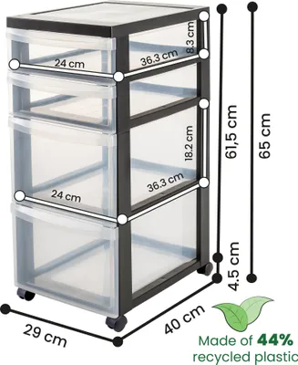 Obrázok produktu pre Iris Ohyama, zásuvková skrinka na kolieskach, 4 zásuvky (2 x 15 l + 2 x 7 l), s kolieskami, ergonomické úchyty, kancelária, kúpeľňa, obývacia izba - Design Chest DC-322 - čierna