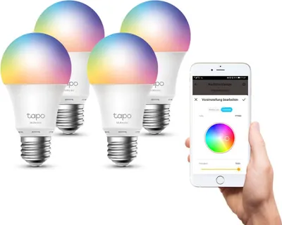 Produktbild von TP-Link Tapo L530E(4-PACK), Intelligentes Leuchtmittel, WLAN, Metallisch, Weiß, 802.11b, 802.11g, Wi-Fi 4 (802.11n), LED, E27