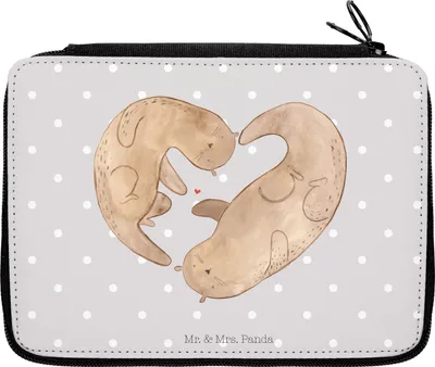 Produktbild von Mr. & Mrs. Panda Mäppchen Otter Herz - Grau Pastell - Geschenk, Liebe, Hochzeitstag, Federmappe, Federmäppchen, Federtasche, Bleistiftetui, Etui