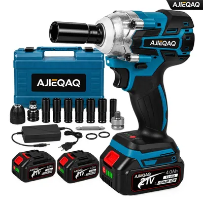 Produktbild von AJIEQAQ 21V Akku Schlagschrauber & Schlagbohrmaschine Brushless, 550Nm Max. Drehmoment, 2×4,0Ah Akku, 1/2 Zoll, 3-Gang, Inkl. 6 Stecknüsse & Koffer