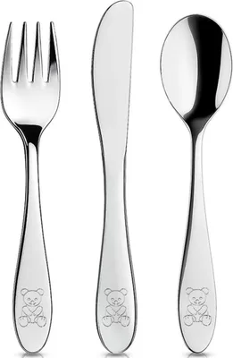 Immagine prodotto di Orion | Set di posate argento - 3 pezzi in acciaio inossidabile - per bambini - coltelli, forchette, cucchiai - lavabili in lavastoviglie
