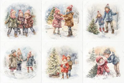 Produktbild von Scrapbooking-Bastelpapier-Set reis - ITD - RSM130 Kinder Weihnachtsbaum Schnee