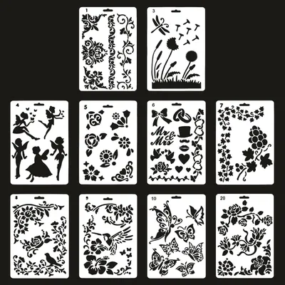 10 wiederverwendbare Mal-Schablonen, 27,5 x 19 cm, verschiedene Motive