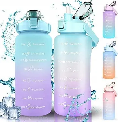 Produktbild von Motivationsflasche Sportflasche mit Trinkhalm 2L BPA-frei