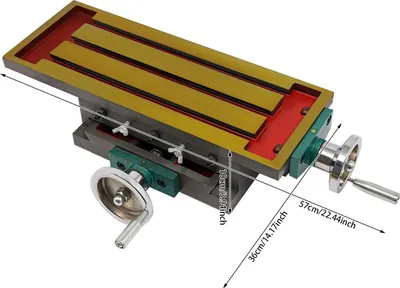Zdjęcie produktu dla Stół frezarski – 2-osiowy stół krzyżowy XY – żeliwny – zakres przesuwu X 27 cm, Y 12,5 cm – wymiary 57×36×10 cm – do frezarek i wiertarek