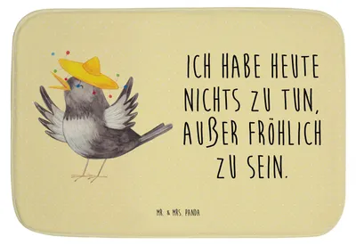 Produktbild von Mr. & Mrs. Panda Badteppich Rabe Sombrero - Gelb Pastell - Geschenk, Vögel, Spruch Positiv, Teppich Fürs Bad, Vogel, Elster, Motivation, Badematte, Badläufer, duschmatte