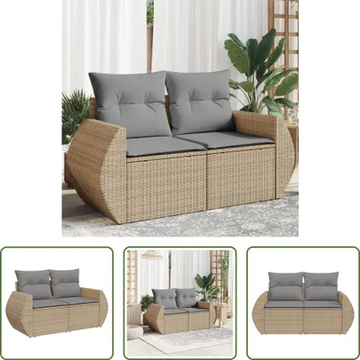 Immagine prodotto di The Living Store Divano da giardino con cuscini a 2 posti in Poly Rattan beige