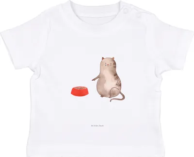 Produktbild von Mr. & Mrs. Panda  T-Shirt Katze Fressen 6. - 12. Monat - Weiß - Geschenk, Baby Shirt, Kleinkind, Baumwollshirt, Oberteil, Babyshirt