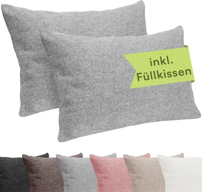 Produktbild von Selfitex 2er Set 40x60 cm, Sofakissen mit Füllung und Bezug, Dekokissen mit weicher Kissenfüllung, robuster Polsterstoff, Farbe: Grau