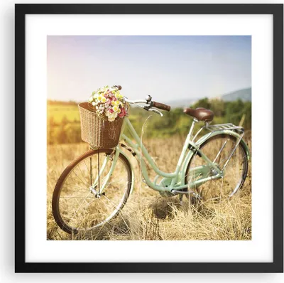 Produktbild von Gerahmtes Poster - Schwarzer Rahmen - Fahrrad Wiese Blumen - 40x40 cm - Wand Bild - Wanddeko - Wandbilder - Kunstposter - Wandposter - Bilderrahmen - Bilder - Kunstdruck - Wandbild - P2BAC40x40-4206