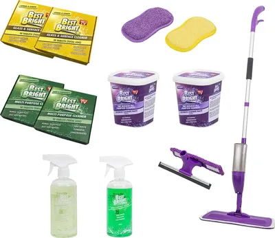 Produktbild von Best Bright Bodenwischer Reinigung Set 13 tlg Wischmopp mit Srühfunktion Mikrofaser Wischpad Schwamm, komplettes Reinigungssystem für Küche Bad Böden