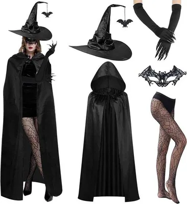 Productafbeelding van Heksenkostuum dames Halloween met heksencape, vampierencape en heksenhoed voor cosplay en carnaval