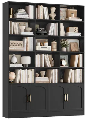 Immagine prodotto di Libreria con ante - Libreria alta indipendente - 6 ripiani - Libreria in legno per soggiorno/ufficio domestico - 150x23,7x209 cm - Nero