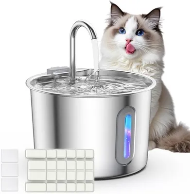 Automatischer Wasserbrunnen für Katzen und Hunde: 2,2L leise Trinkschale mit Filtern und Schwämmen für sauberes Wasser
