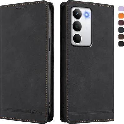 Immagine prodotto di Custodia per Realme C71, custodia retro in Finto cuoio con supporto e slot per carte di credito Nero