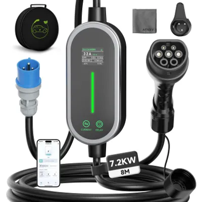 Image de Câble de recharge pour voiture électrique, 7 kW, 8 mètres, type 2, borne de recharge mobile