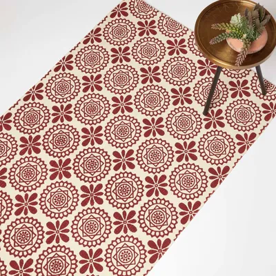 Produktbild von HOMESCAPES Handgewebter Baumwollteppich Cassia - 160 x 230 cm, rot-weiß gemustert
