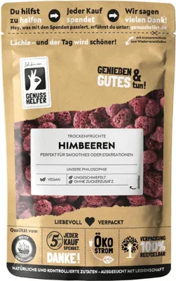 Produktbild von Himbeeren, getrocknet, ganz, Trockenfrüchte ungeschwefelt & unbestrahlt, 100g