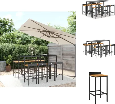 Image de vidaXL Ensemble bar de jardin 9 pièces noir Poly rotin & bois massif acacia - Ensemble de meubles de jardin