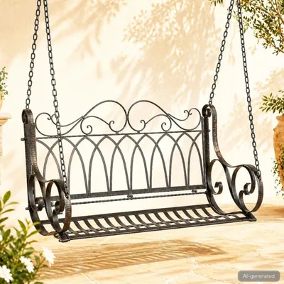 Produktbild von DanDiBo Hängebank Metall Braun Wetterfest Schaukel mit Ketten Hängesessel 18688 2 Sitzer Gartenbank