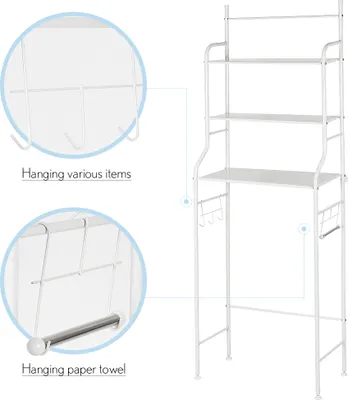 Produktbild von JEOBEST Badezimmerregal, weiß, 165x55x27cm, 3 Ablagen, lackierter Stahl, korrosionsbeständig, mit Handtuchstange