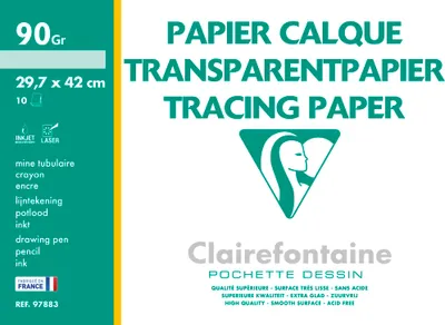 Produktbild von Clairefontaine 10x Transparentpapier, Packung mit 10 Blatt A3, 90/95g 97883C