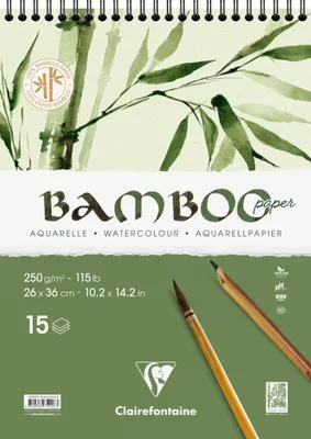 Produktbild von Clairefontaine 4x Bamboo, Spiralblock 15 Bl Bambuspapier, 26x36 cm, 250g 975926C