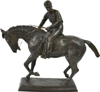 Produktbild von Casa Padrino Luxus Deko Skulptur Jockey auf Pferd Bronze 58 x 19 x H. 53 cm - Bronze Deko Skulptur - Bronze Deko Figur - Schreibtisch Deko - Wohnzimmer Deko - Luxus Qualität