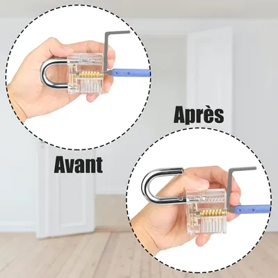 Produktbild von Premium Übungsschloss-Pickwerkzeuge - Lock Pick Set [Verbesserte Version] mit 36 Teilen - 4 transparente Trainingsschlösser in Blau - Anleitung für Anfänger