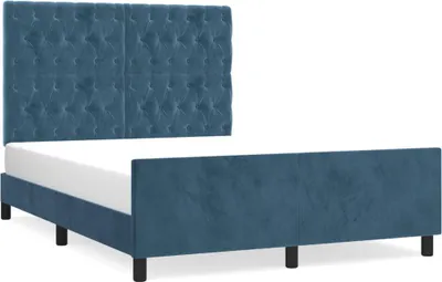Imagen del producto de Estructura de cama sin colchón, color azul oscuro, 140x190 cm, tapizada en terciopelo