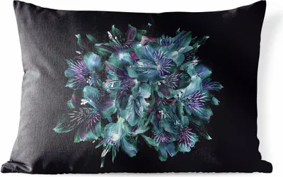 Produktbild von MuchoWow® Outdoor Kissen - Eine Nahaufnahme von peruanischen Lilien auf schwarzem Hintergrund - 60x40 cm - Wetterfest - Lounge Kissen - Zierkissen - Kissen für Innenräume