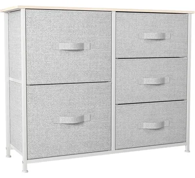 Image de Commode avec 5 tiroirs en tissu, couleur gris clair, dimensions 85 x 30 x 70 cm