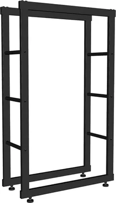 A black metal firewood rack shown against a white background.