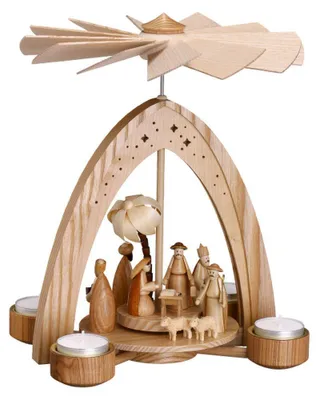 Obrázok produktu pre Stolová pyramída Betlehem prírodný s čajovými svetlami ŠxVxH 21,5x28x21,5cm NOVINKA