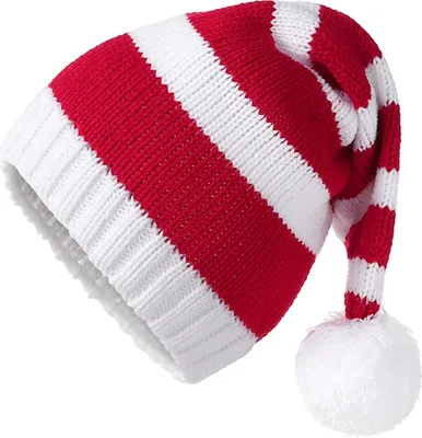 Produktbild von Weihnachtsmannmütze für Erwachsene und Kinder, gestrickte Wintermütze, Weihnachtsparty-Mütze mit Bommel für Damen und Herren