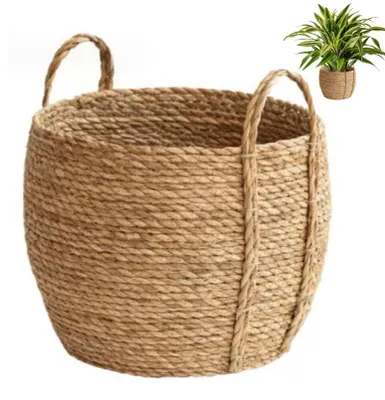 Image de Pot de fleurs tressé en algue marine avec anse