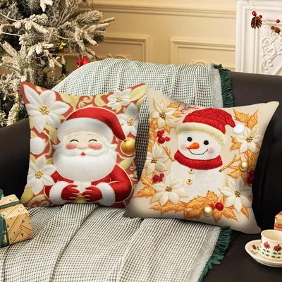 Weihnachtskissenbezüge 45x45 cm, 2 Stück, Schneemann-Motiv