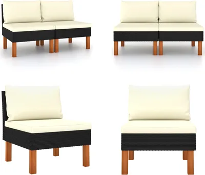 Image de vidaXL Canapé central 2 pcs. Poly rotin et bois massif d'eucalyptus - Canapé central - Canapé central - Canapé central