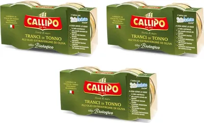 Produktbild von 3x Callipo Tranci di Tonno Thunfischscheiben in Nativem Olivenöl Extra Biologisch Thunfisch ( 2 x 80g )