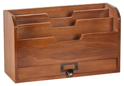 Produktbild von Holz Schreibtisch Organizer mit 3 Fächern und Schublade