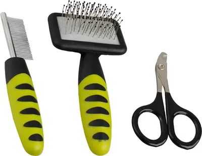 Obrázek produktu pro Karlie Péče o hlodavce - Hřeben/kartáč/nůžky na nehty - Gumové - Černá/zelená