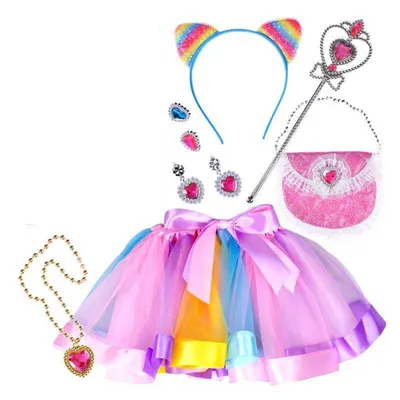 Produktbild von Feenkostüm mit Zauberstab, Regenbogenhandtasche, Rock und Haarband ZA4792