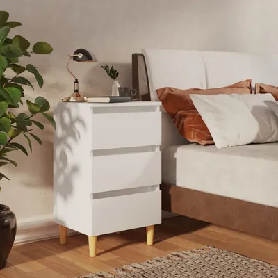 Image de vidaXL Table de nuit avec pieds en bois massif blanc 40x35x69 cm