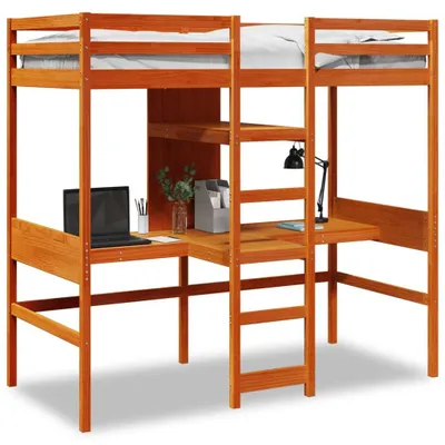 Obrázek produktu pro vidaXL Podkrovní postel bez matrace vosk hnědá 90x190 cm borovicový masiv