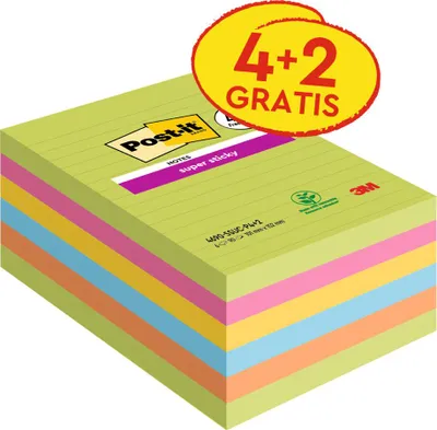 Immagine prodotto di Post-it foglietti adesivi super sticky notes rigati 101 x 152 mm 6 blocchi da 90 fogli