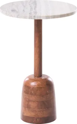 Produktbild von BELIANI Beistelltisch Beige / Braun aus Marmor und Mangoholz Rund Modernes Design für Wohnzimmer Couchtisch Kaffeetisch Loungetisch